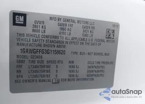 2016 Chevrolet Express 2500 Lt z USA, uszkodzony, nr VIN 1GAWGFFG3G1158620